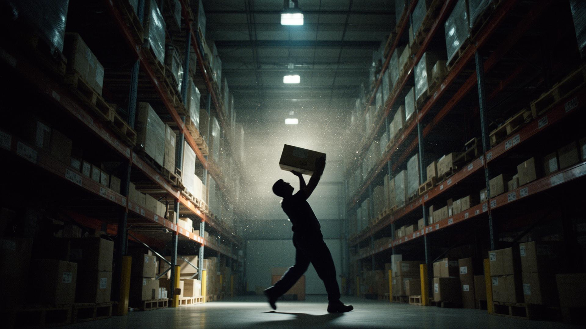 Warehouse worker mid-shift